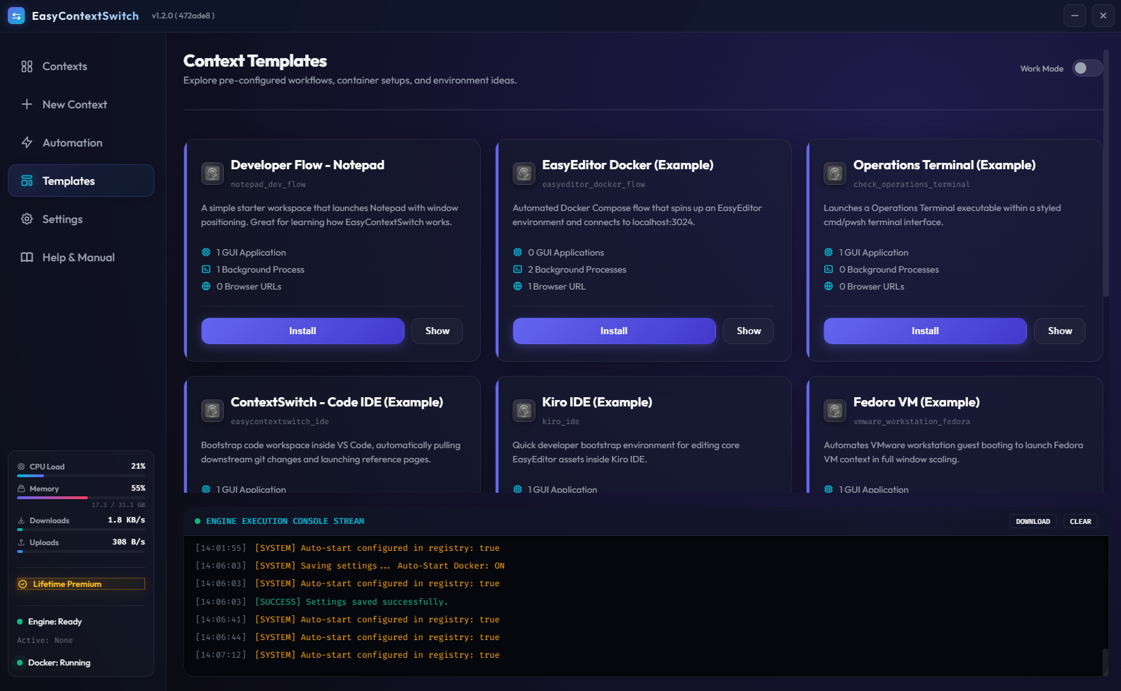 Workspace Templates selection view with various pre-configured environment templates