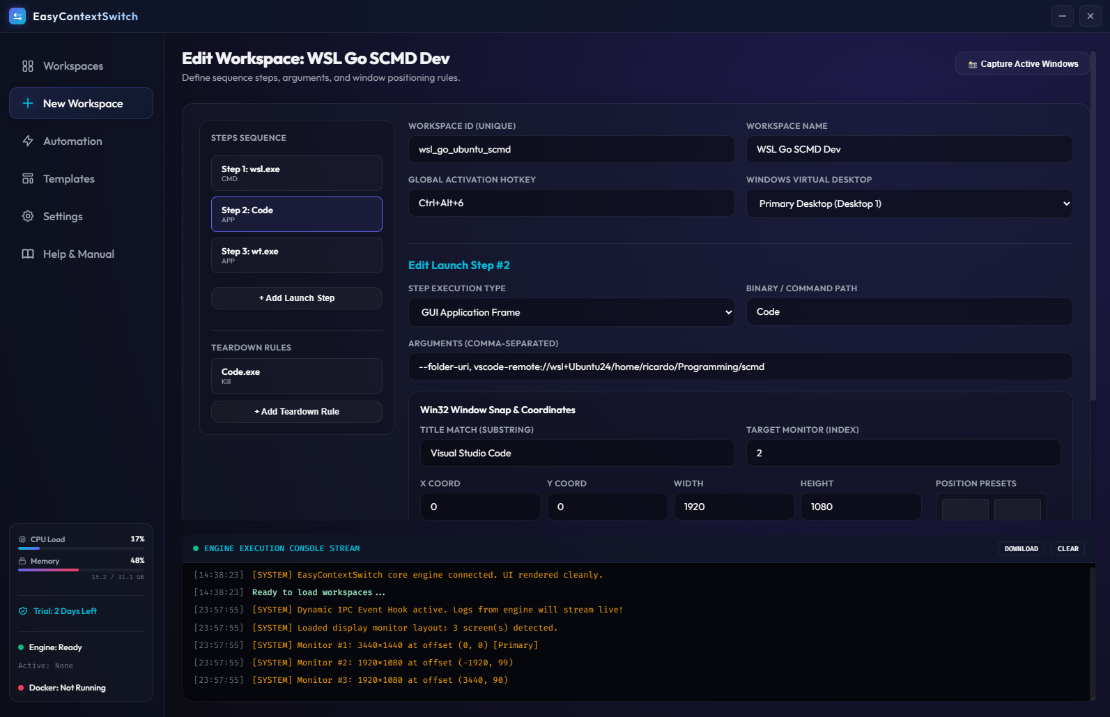 Orchestrated workspace containing WSL directories and VS Code editor bindings